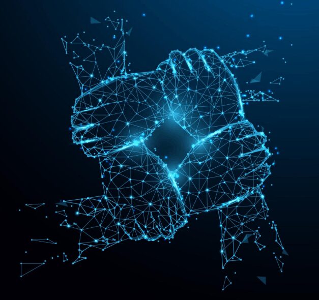 Rappresentazione digitale di mani unite in un gesto di solidarietà