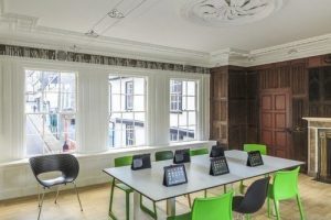 A modern classroom with tablets in Totnes, UK.